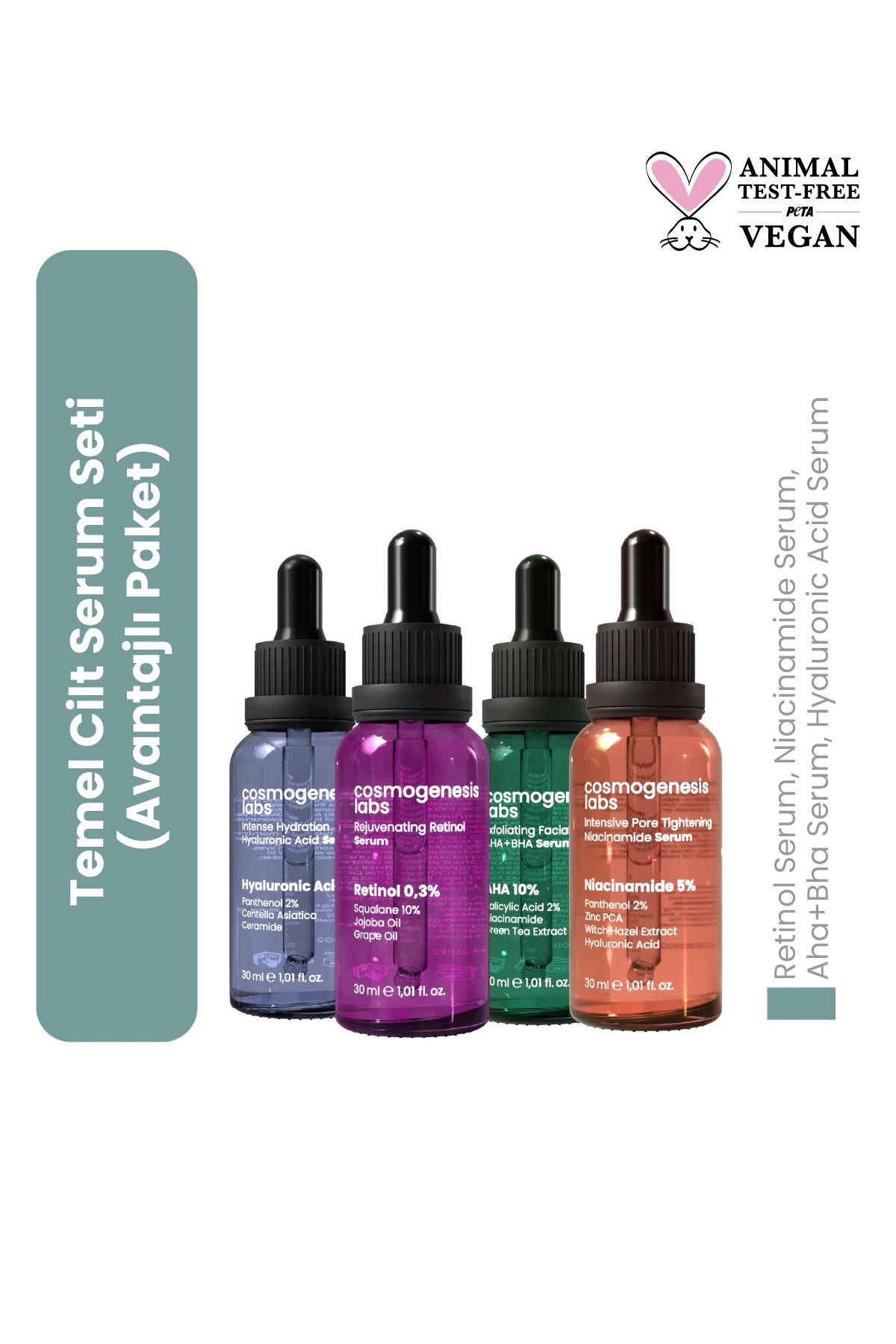 Temel 4'lü Cilt Serum Seti Vegan (Avantajlı Paket) l Cosmogenesis Labs