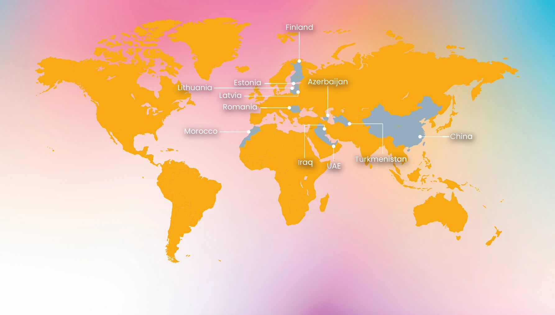 Catalog map showing Cosmogenesis Labs export markets