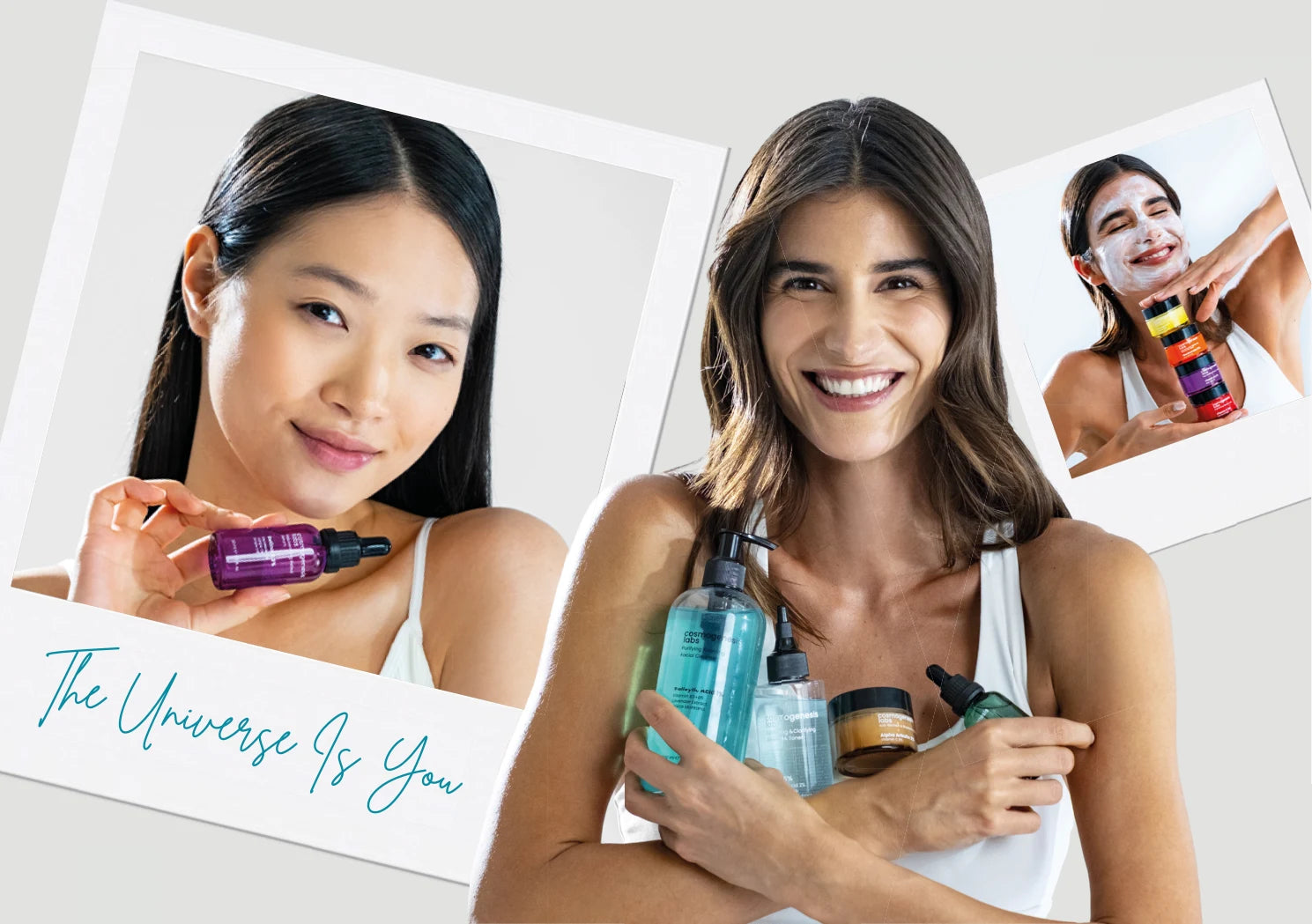 Two women sharing a skincare moment with Cosmogenesis Labs products