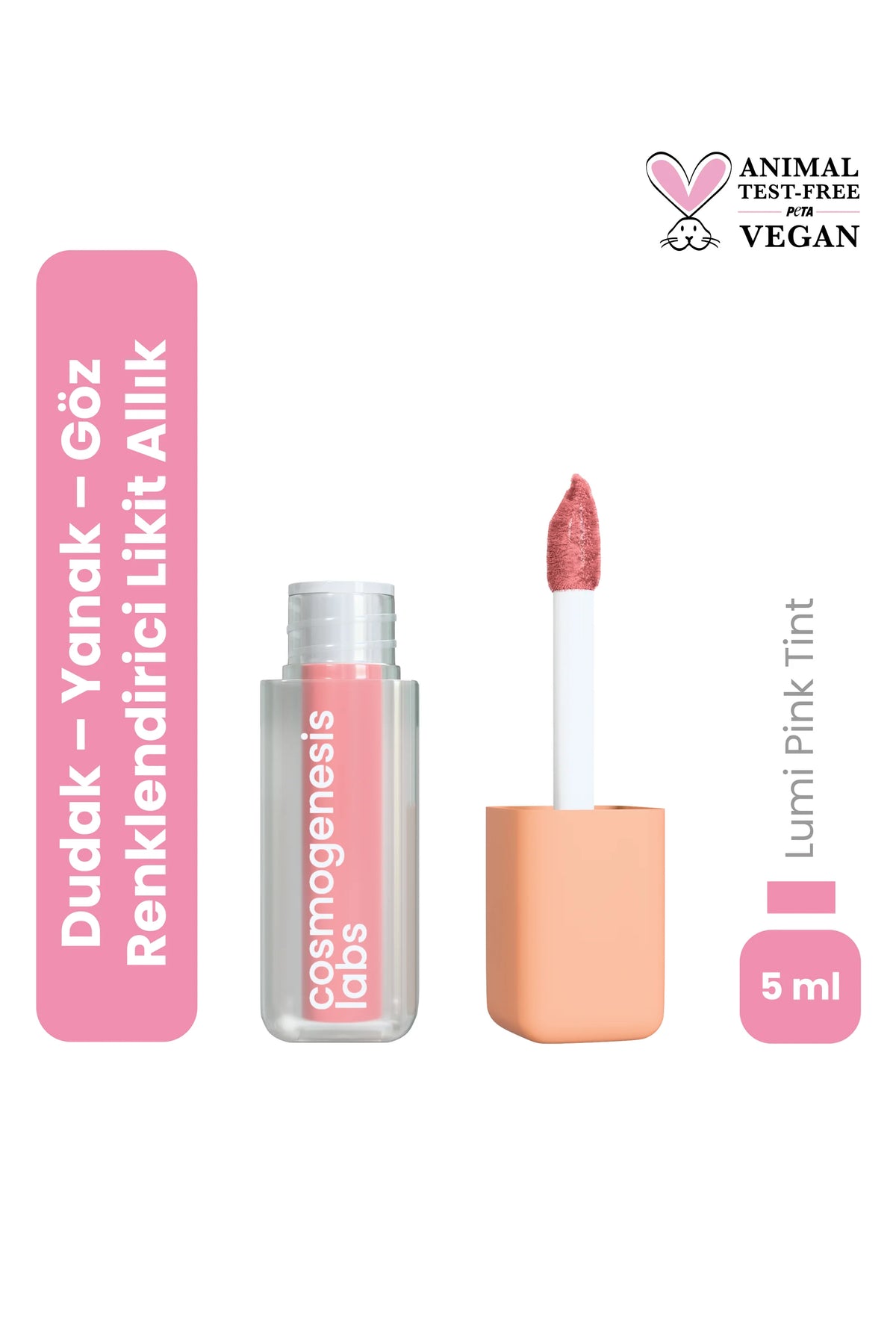 Lumi Pink Tint 5ml – Canlı Şeker Pembe Nemlendirici Allık Ruj Göz Farı (Su Bazlı)