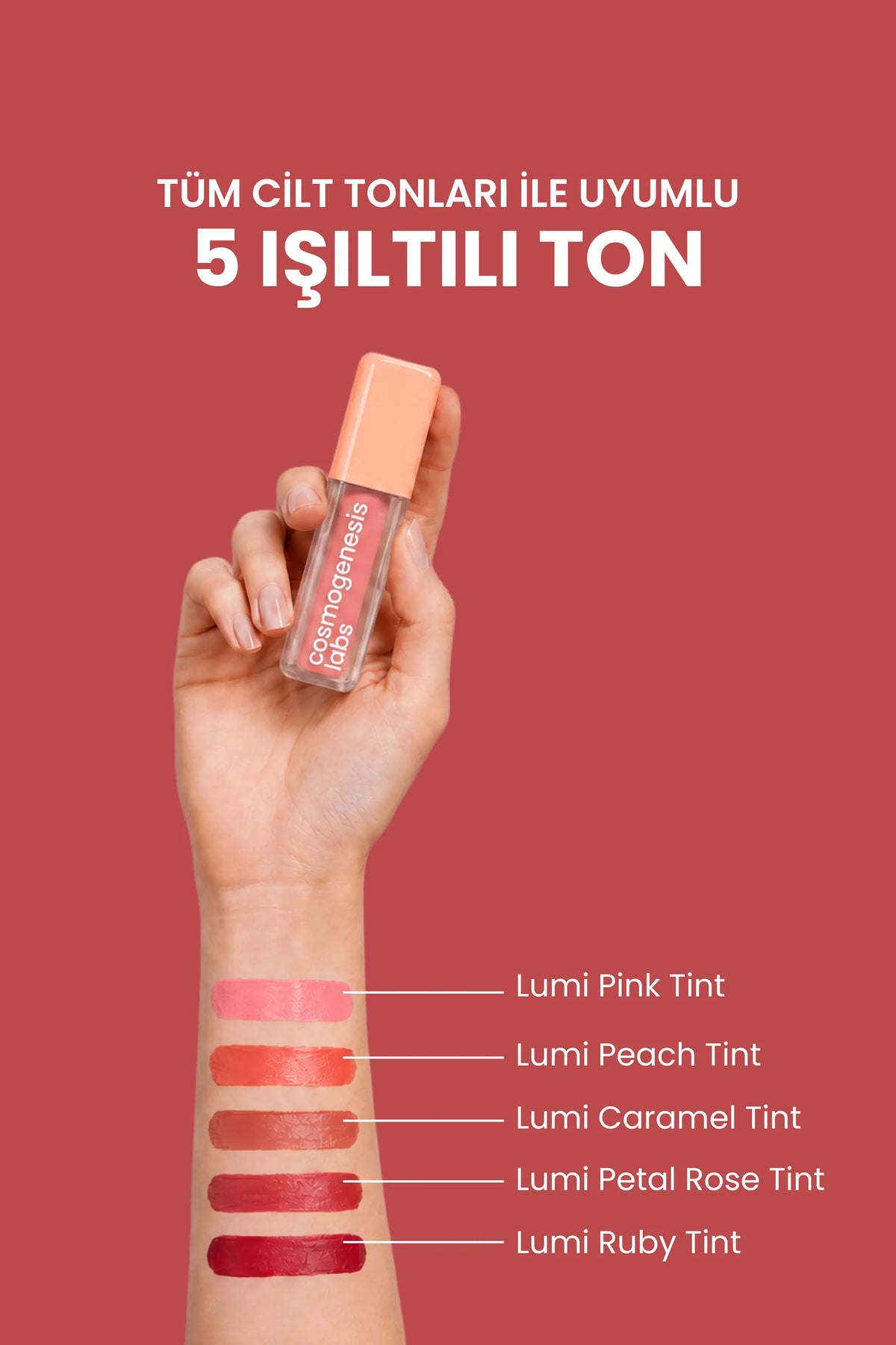 Lumi Petal Rose Tint 5 ml – Romantik Gül Pembesi Tonu Nemlendirici Allık Ruj Göz Farı (Su Bazlı)