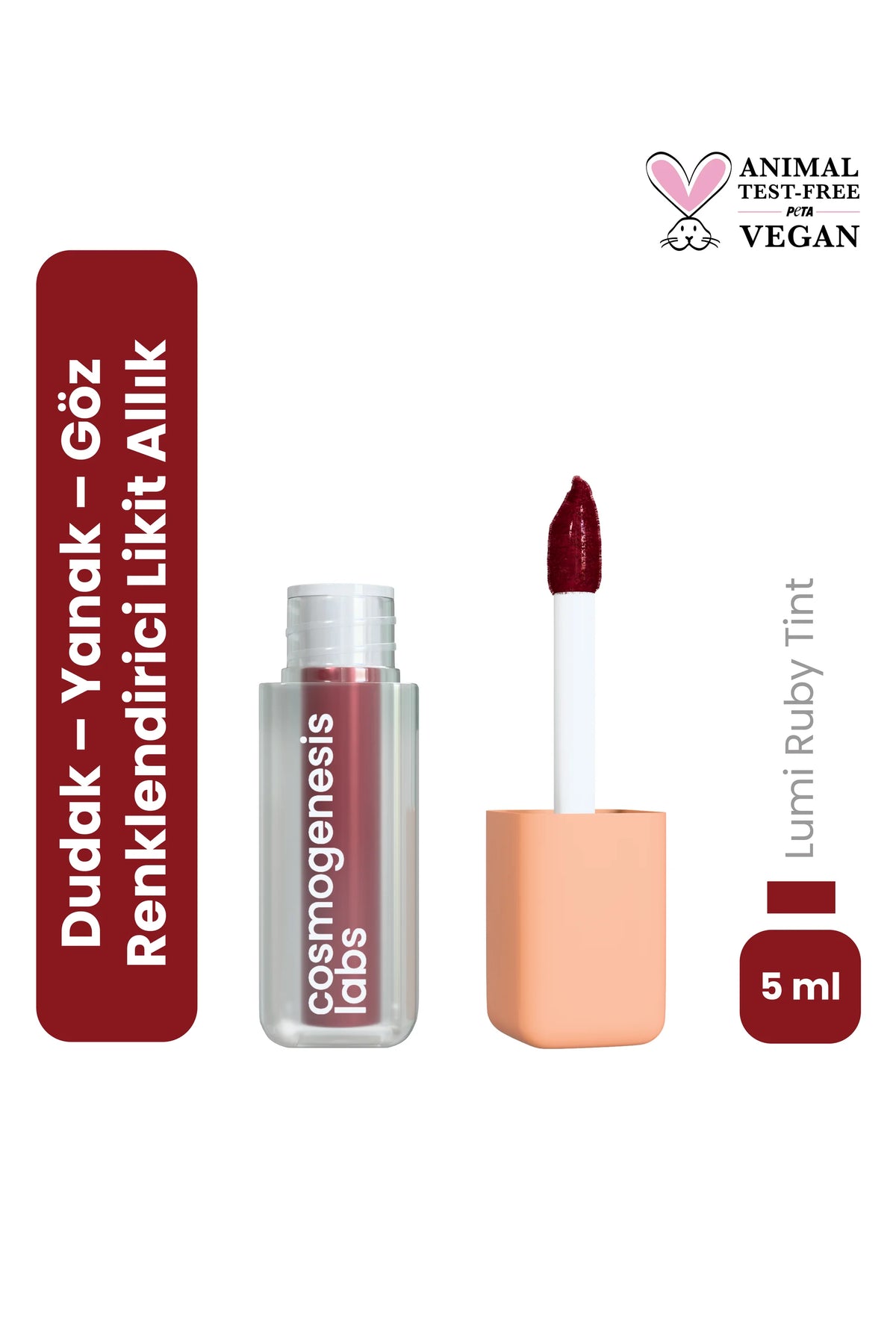 Lumi Ruby Tint 5 ml – Yoğun Yakut Kırmızısı Tonu Nemlendirici Allık Ruj Göz Farı (Su Bazlı)