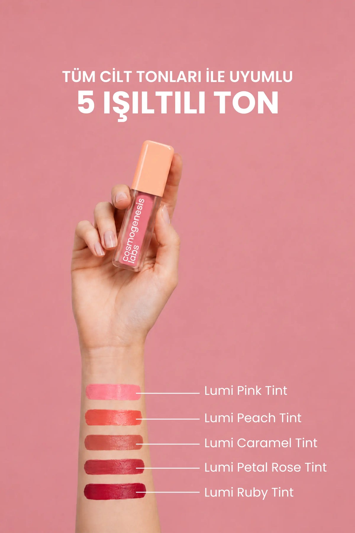 Lumi Pink Tint 5ml – Canlı Şeker Pembe Nemlendirici Allık Ruj Göz Farı (Su Bazlı)