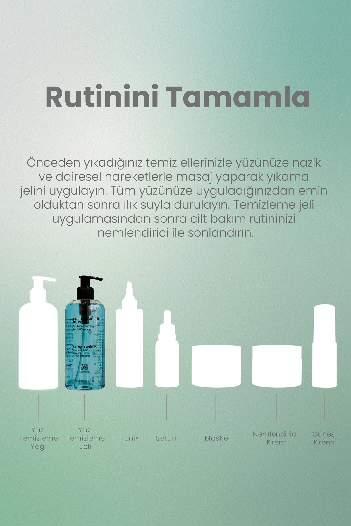 Karma ve Yağlı Ciltlere Yüz Temizleme Jeli 400ml - Arındırıcı Sebum Karşıtı Dengeleme Vegan