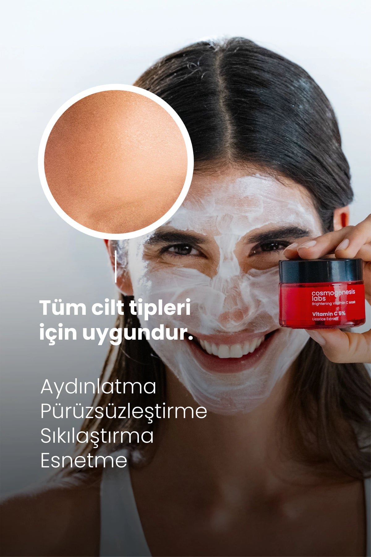 Vitamin C Krem Maske 50ml - %5 C Vitamini İçeren Durulanan Aydınlatıcı Pürüz Giderici Vegan