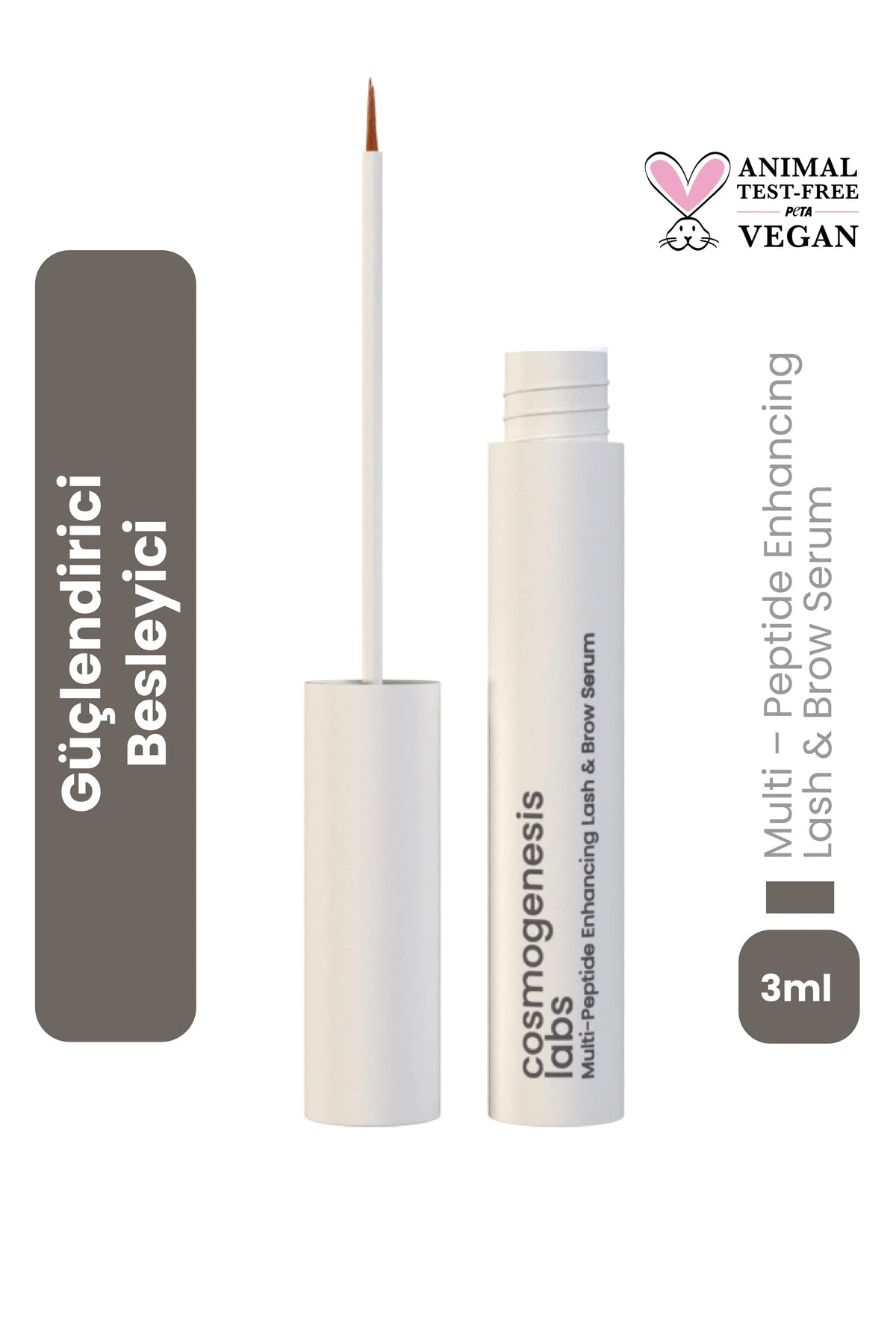 Kaş Kirpik Güçlendirici Serum 3ml – Su Bazlı Besleyici Dolgunlaştırıcı Vegan (%1 Biotin - %1 Peptit)