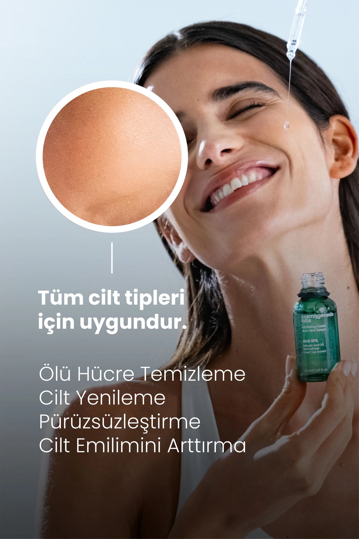 Aha %10 Bha %2 Peeling Etkili Serum 30ml - Cilt Yenileyici Ölü Hücre Temizleyici Yeşil Çay Vegan