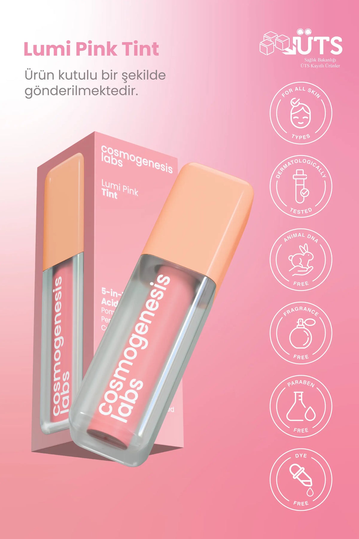 Lumi Pink Tint 5ml – Canlı Şeker Pembe Nemlendirici Allık Ruj Göz Farı (Su Bazlı)