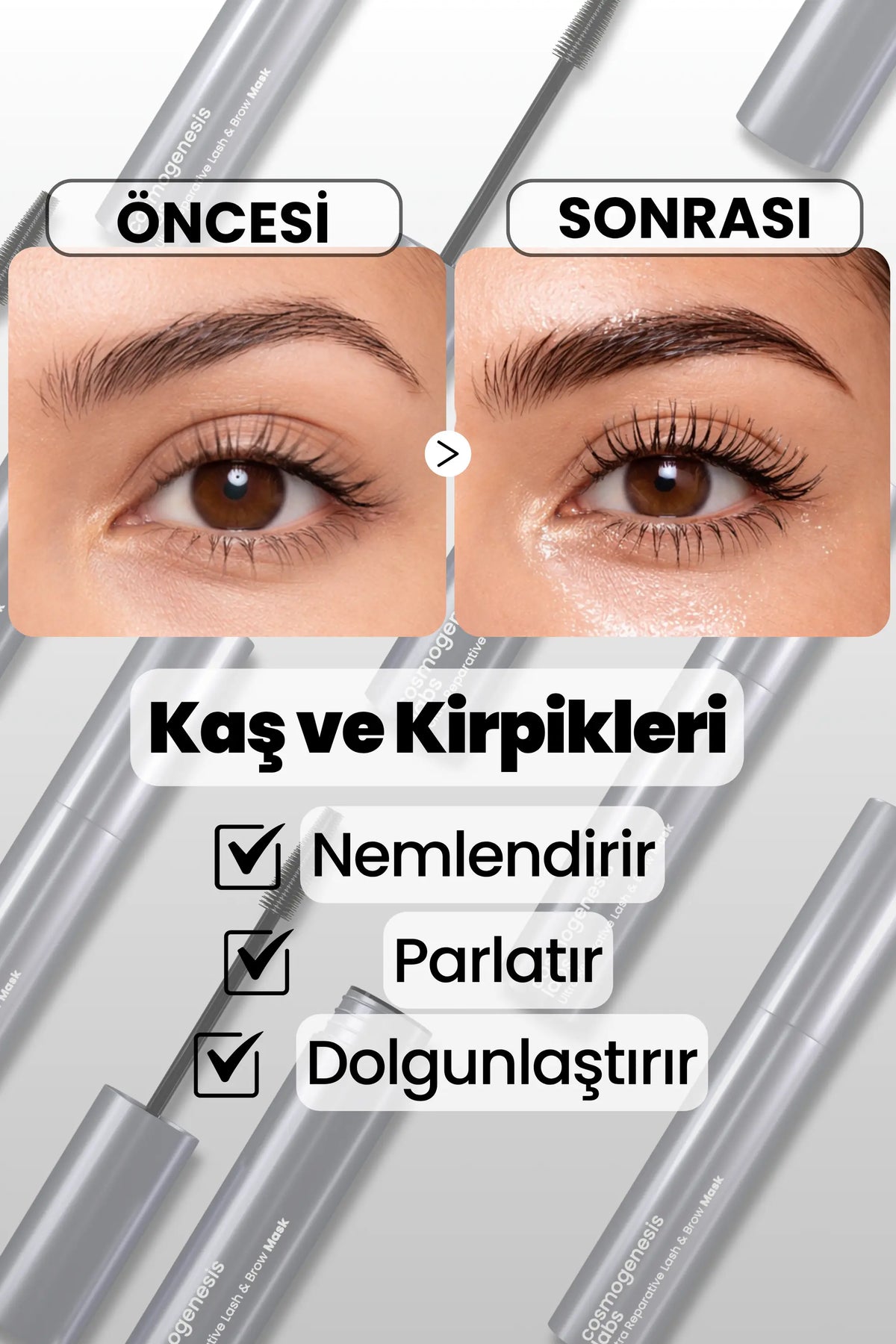 Kaş Kirpik Maskesi 9.5ml - Su Bazlı Parlatıcı Nemlendirici Onarıcı Vegan (%1 Keratin - Biotin)