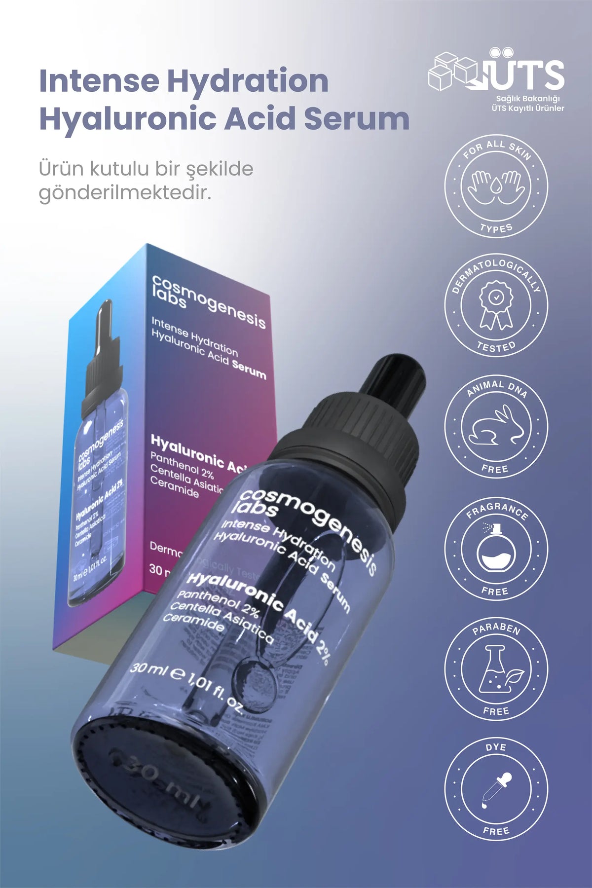 Hyaluronik Asit Serum 30ml - Yoğun Nemlendirici Kırışıklık Karşıtı Vegan (%2 Hyaluronik Asit)