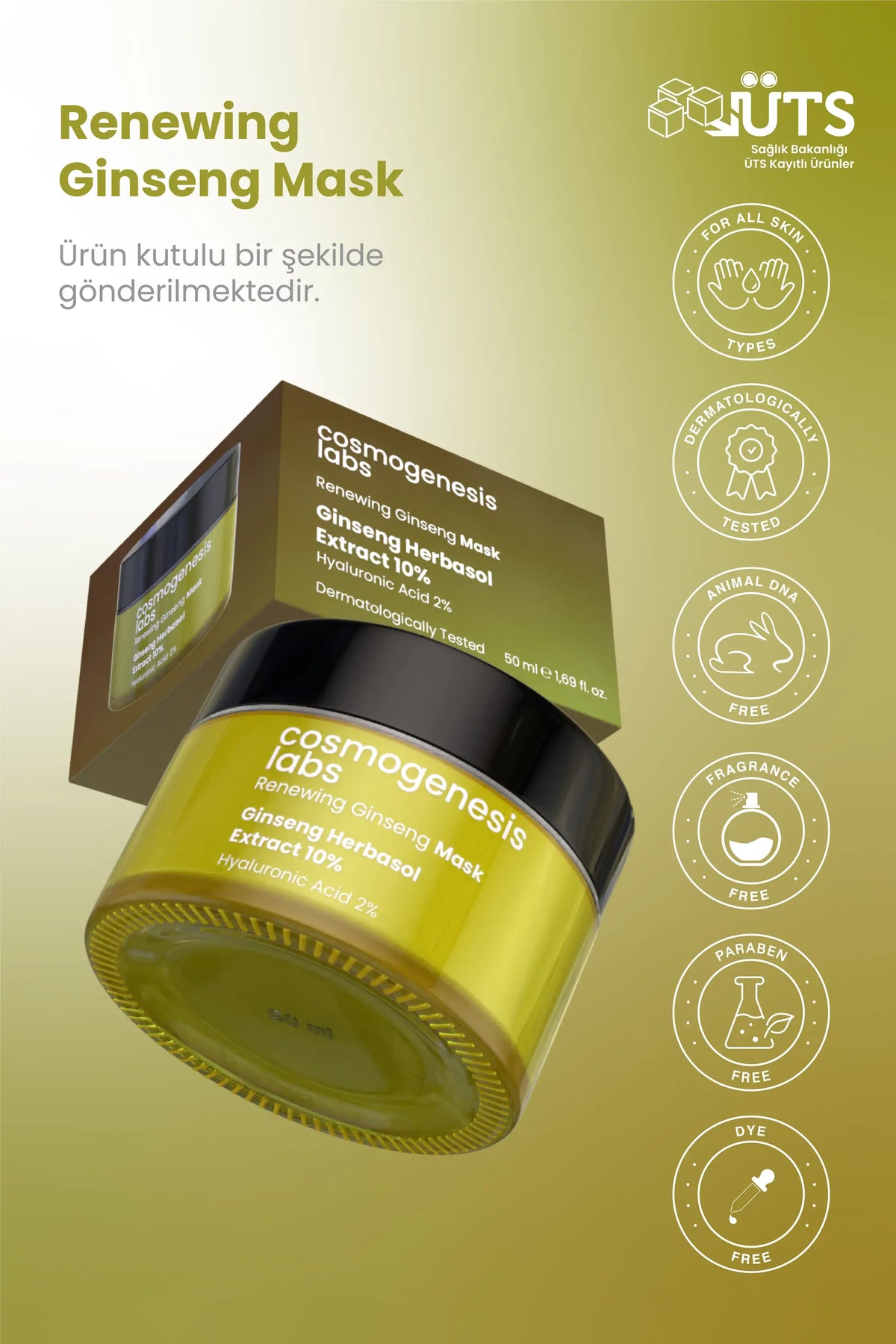 Ginseng Krem Maske 50ml - %10 Ginseng İçeren Durulanan Yenileyici Bariyer Güçlendirici Onarıcı Vegan