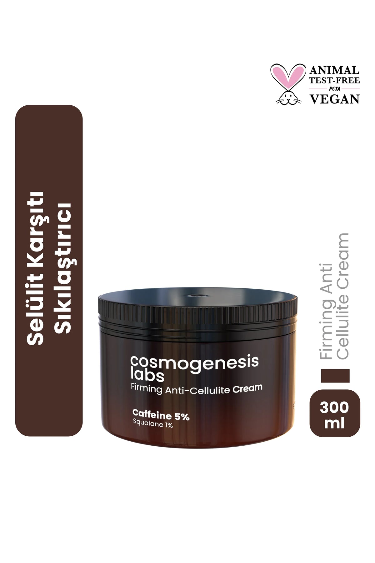 Sıkılaştırıcı Selülit Kremi 300ml - %5 Kafein İçeren Bölgesel Incelme Sağlayan Çatlak Karşıtı Vegan
