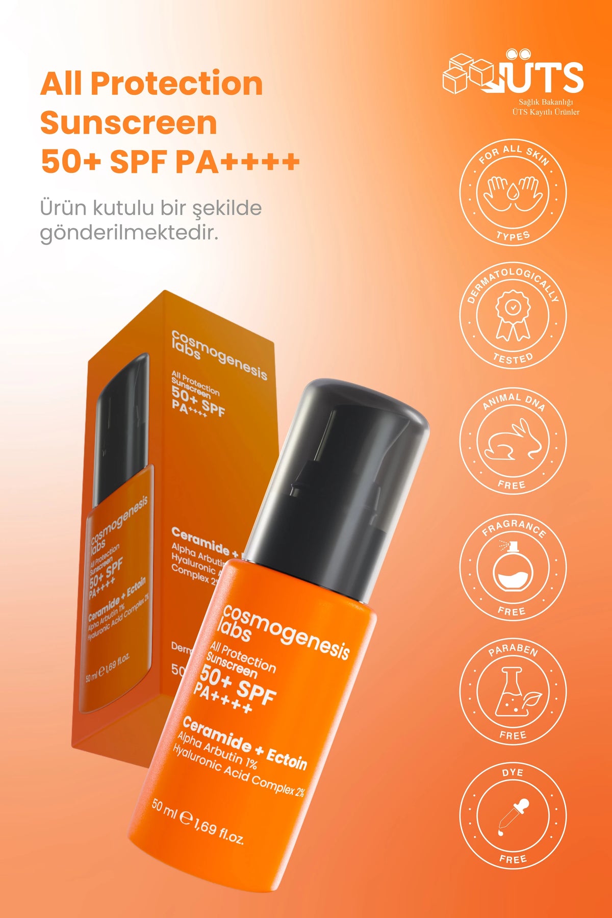 Yüz Güneş Kremi 50ml - Su Bazlı Spf 50 Ultra Koruyucu Leke Karşıtı Nemlendirici Vegan (Tüm Cilt Tipleri)