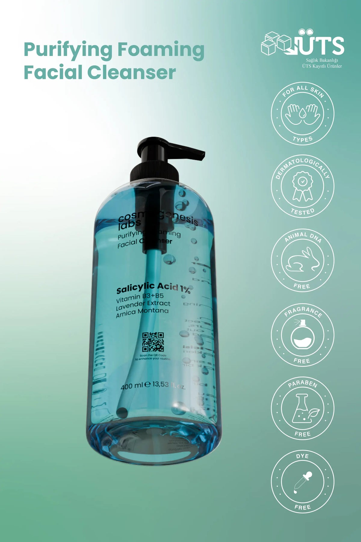 Karma ve Yağlı Ciltlere Yüz Temizleme Jeli 400ml - Arındırıcı Sebum Karşıtı Dengeleme Vegan