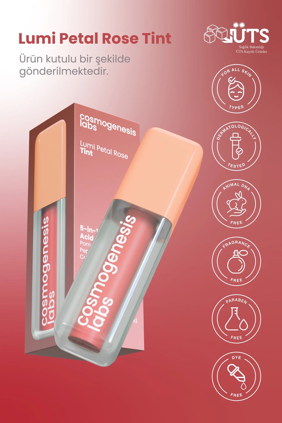 Lumi Petal Rose Tint 5 ml – Romantik Gül Pembesi Tonu Nemlendirici Allık Ruj Göz Farı (Su Bazlı)