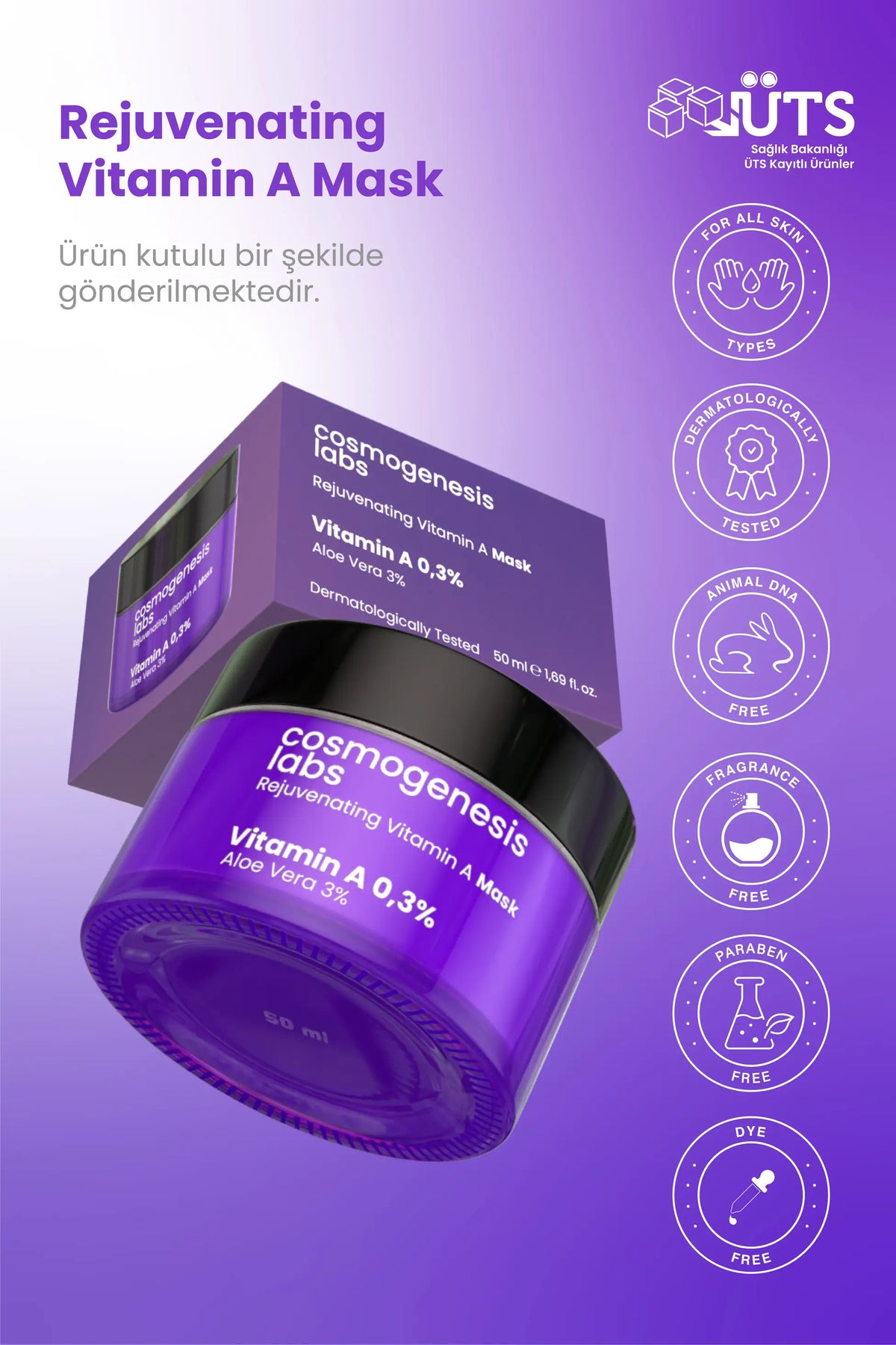 Retinol Krem Maske 50ml - %0.3 Vitamin A İçeren Durulanan Canlandırıcı Kırışıklık Karşıtı Vegan