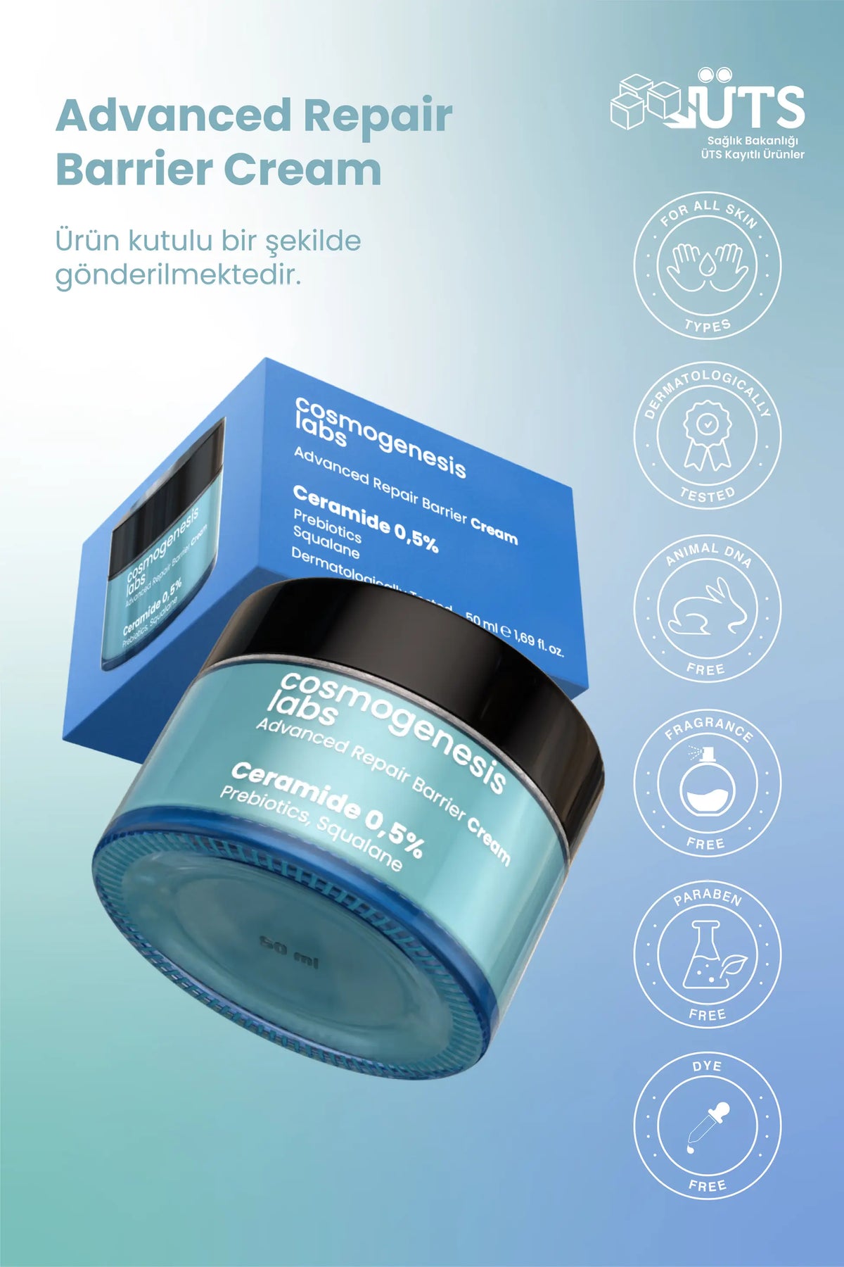 Bariyer Güçlendirici Yüz Kremi 50ml - Su Bazlı Nemlendirici Yatıştırıcı Vegan (Probiyotik - Skualen)