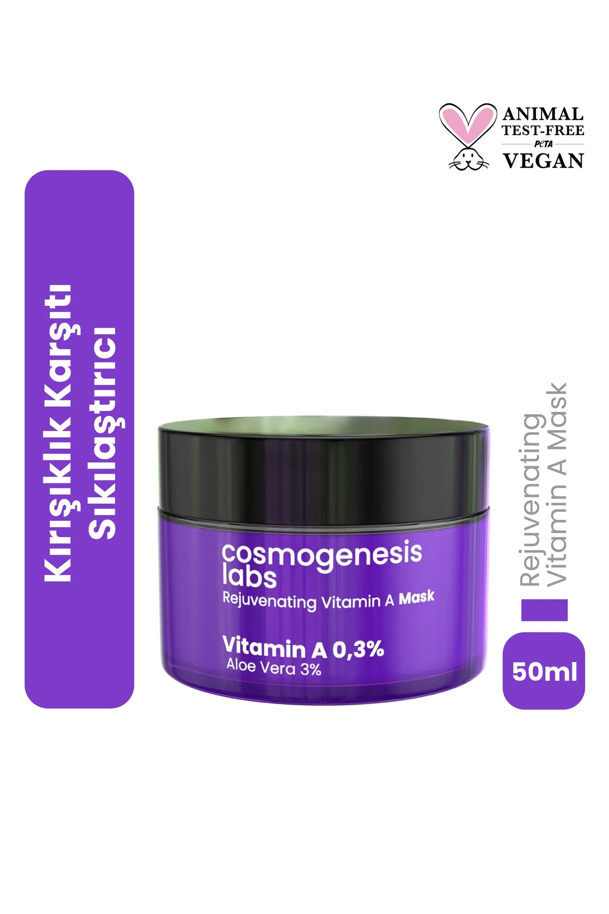 Retinol Krem Maske 50ml - %0.3 Vitamin A İçeren Durulanan Canlandırıcı Kırışıklık Karşıtı Vegan