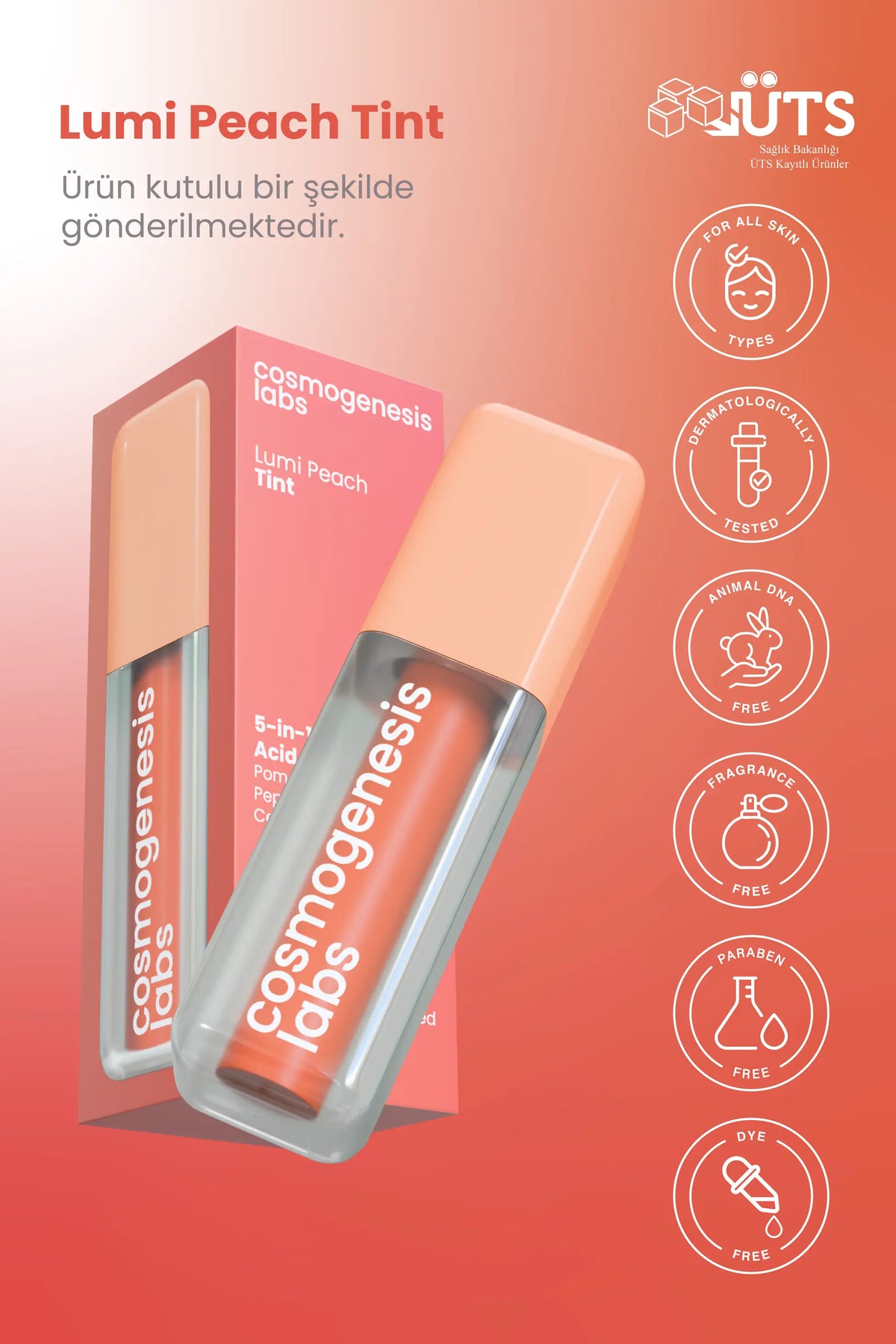 Lumi Peach Tint 5ml – Sıcak Şeftali Tonu Nemlendirici Allık Ruj Göz Farı (Su Bazlı)