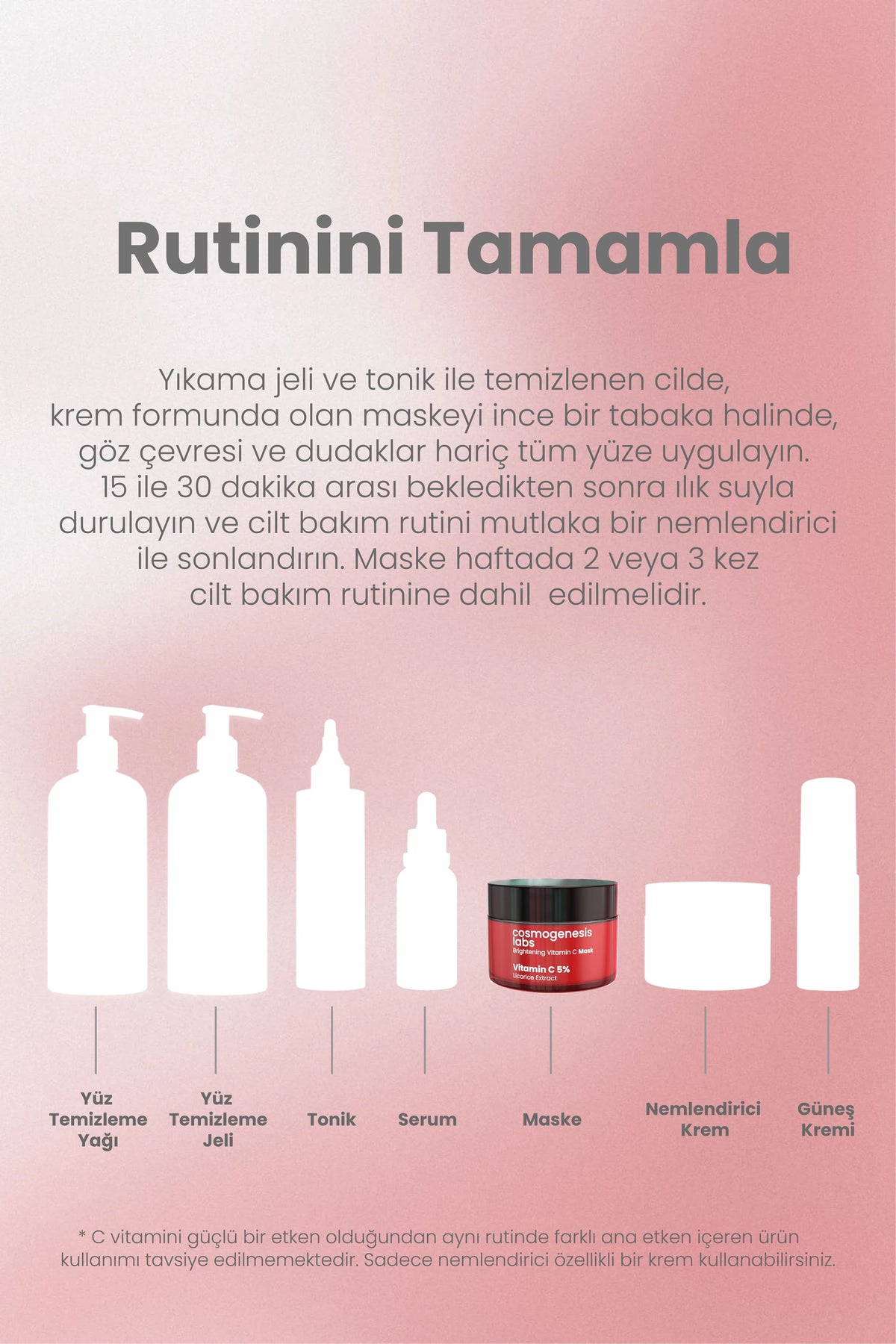 Vitamin C Krem Maske 50ml - %5 C Vitamini İçeren Durulanan Aydınlatıcı Pürüz Giderici Vegan
