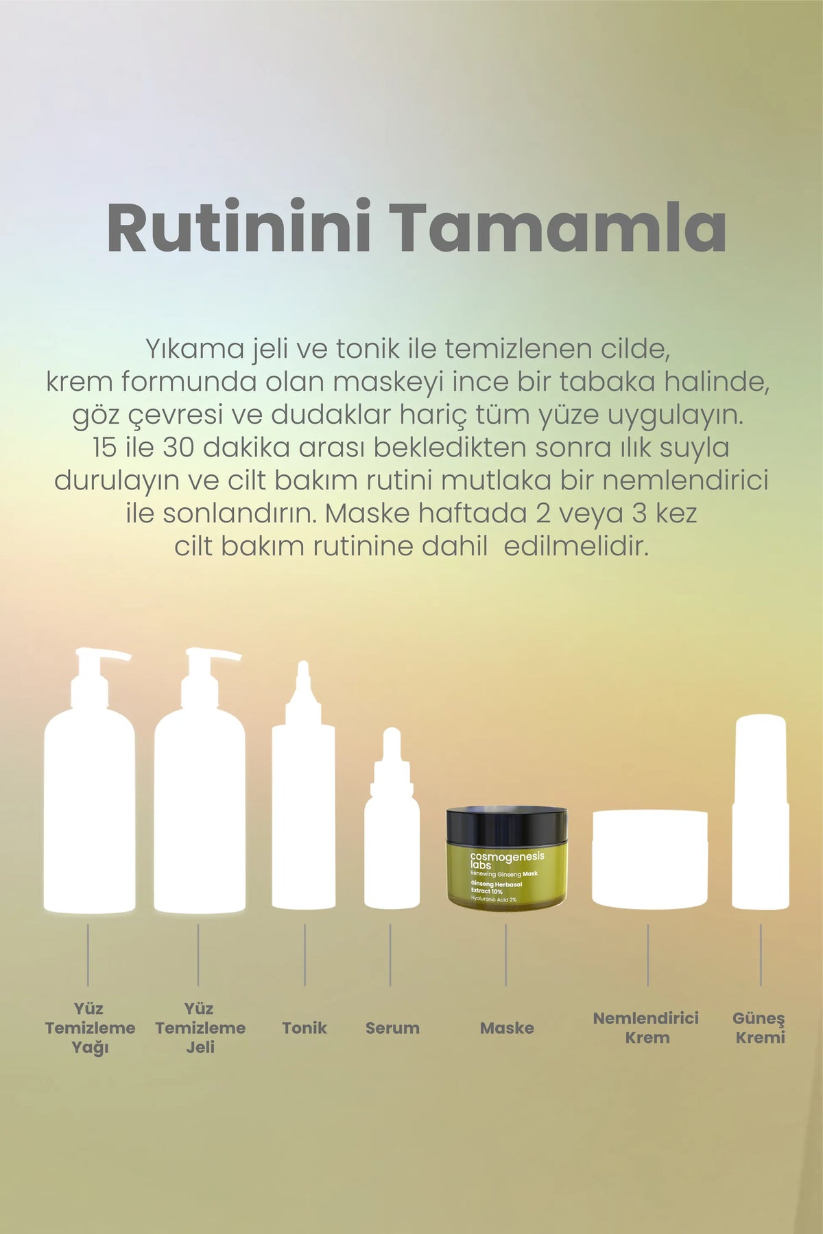 Ginseng Krem Maske 50ml - %10 Ginseng İçeren Durulanan Yenileyici Bariyer Güçlendirici Onarıcı Vegan