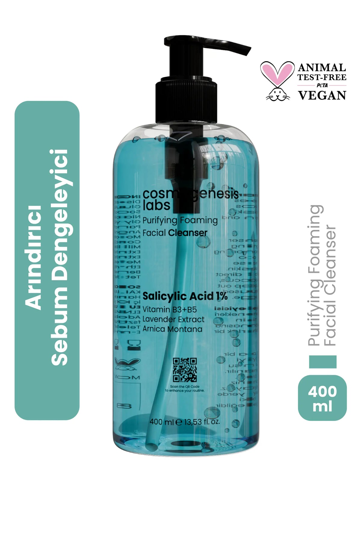 Karma ve Yağlı Ciltlere Yüz Temizleme Jeli 400ml - Arındırıcı Sebum Karşıtı Dengeleme Vegan