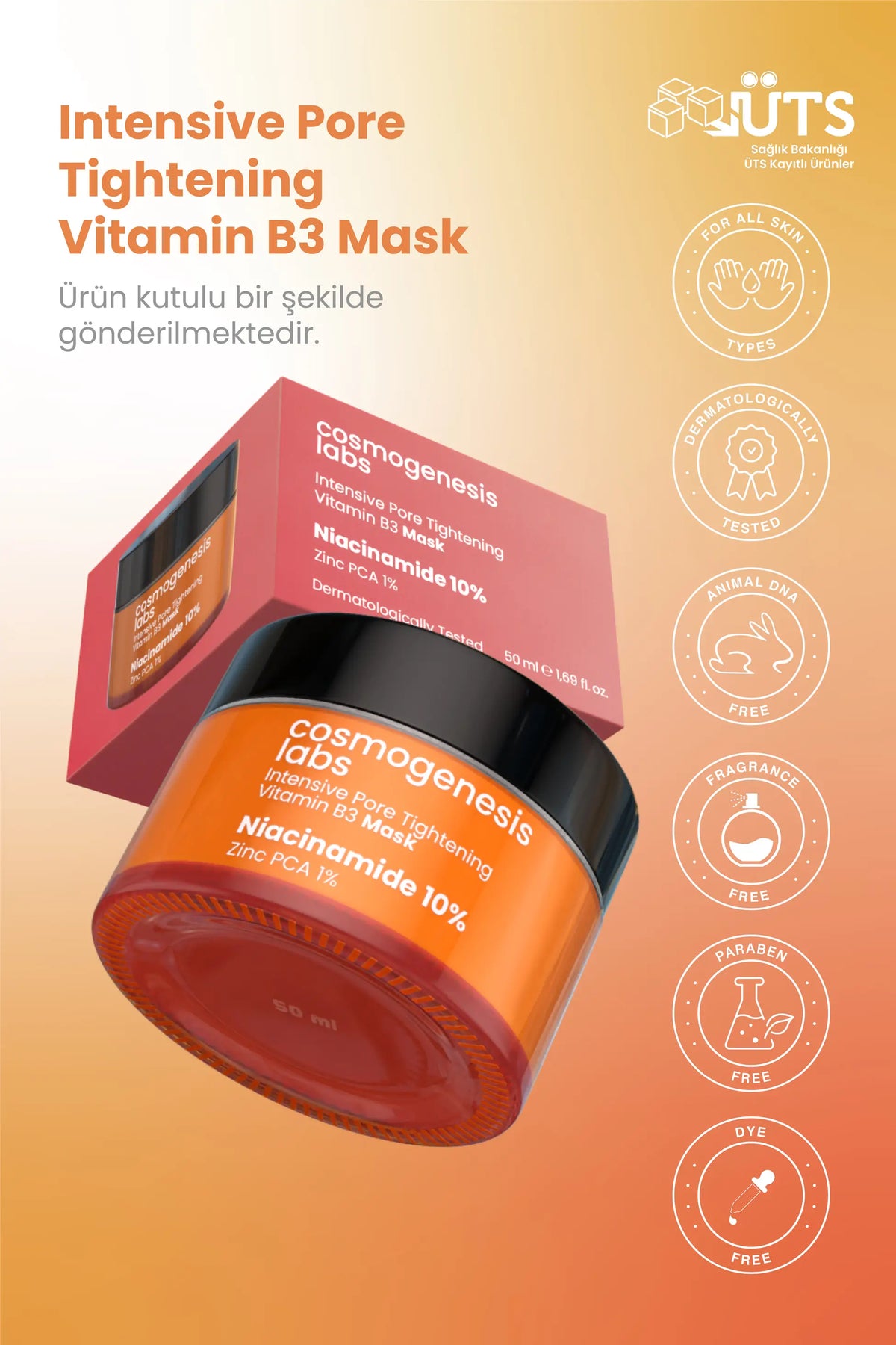 Gözenek Sıkılaştırıcı %10 Niacinamide Krem Maske 50ml – Durulanan Siyah Nokta Karşıtı Vegan