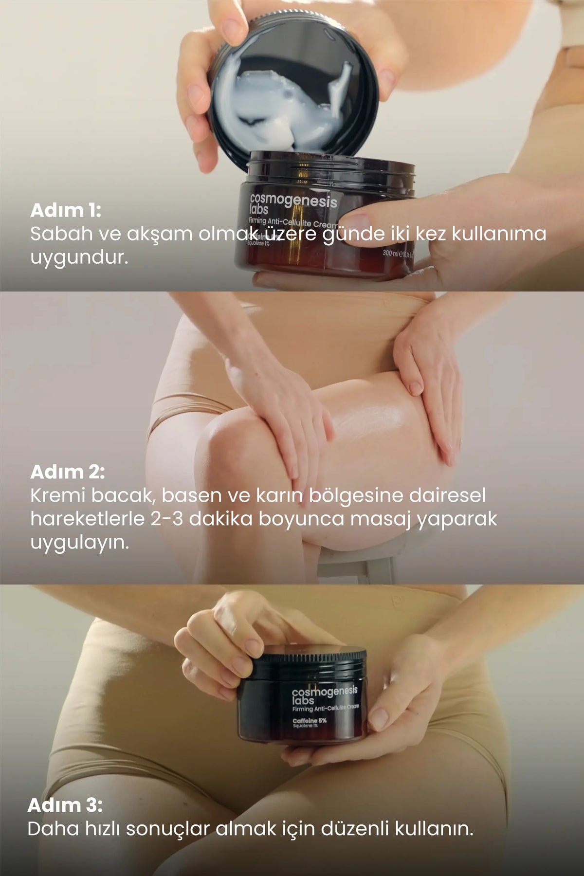 Sıkılaştırıcı Selülit Kremi 300ml - %5 Kafein İçeren Bölgesel Incelme Sağlayan Çatlak Karşıtı Vegan