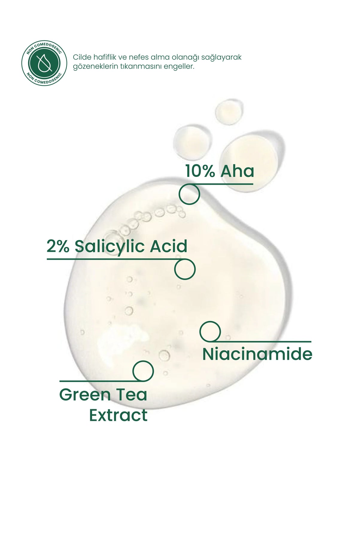 Aha %10 Bha %2 Peeling Etkili Serum 30ml - Cilt Yenileyici Ölü Hücre Temizleyici Yeşil Çay Vegan