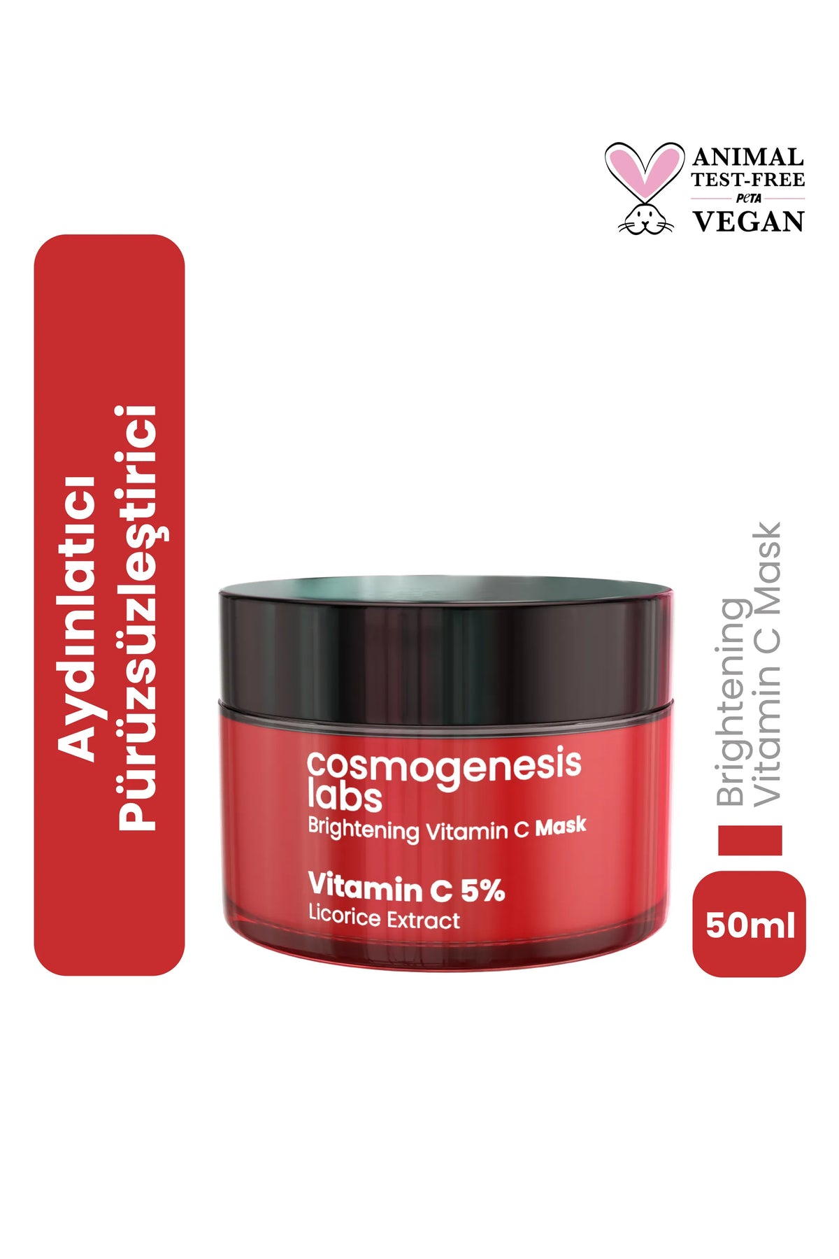 Vitamin C Krem Maske 50ml - %5 C Vitamini İçeren Durulanan Aydınlatıcı Pürüz Giderici Vegan