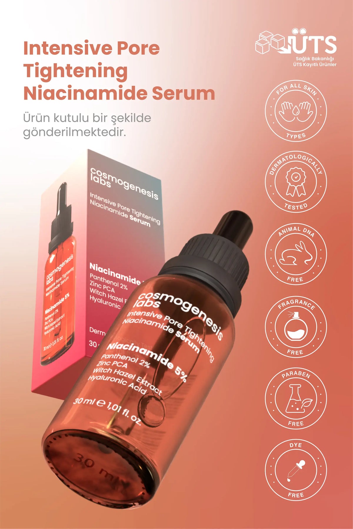 Niacinamide Serum 30ml - Siyah Nokta Karşıtı, Gözenek Sıkılaştırıcı Vegan (%5 Niasinamid))