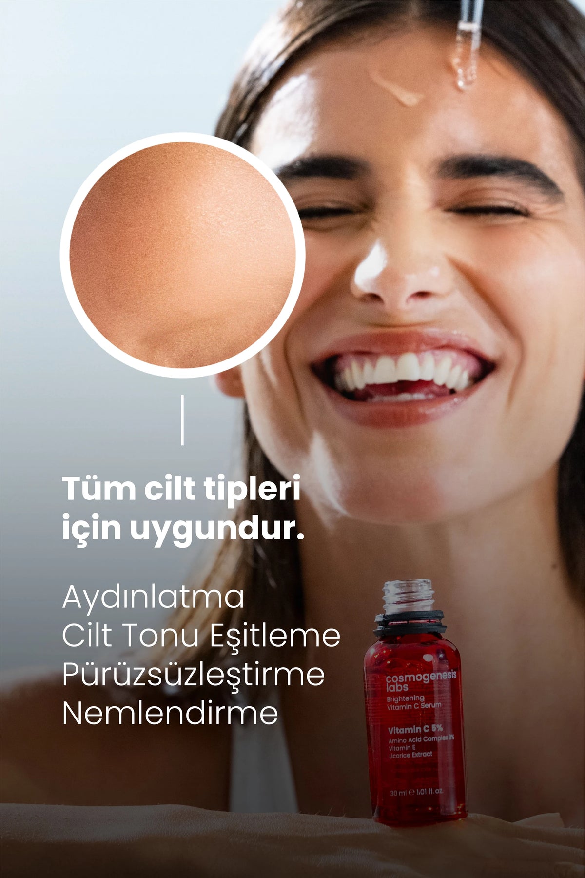 C Vitamini Serum 30ml – Aydınlatıcı, Pürüzsüzleştirici, Ince Çizgi Azaltıcı Vegan (%5 Vitamin C)