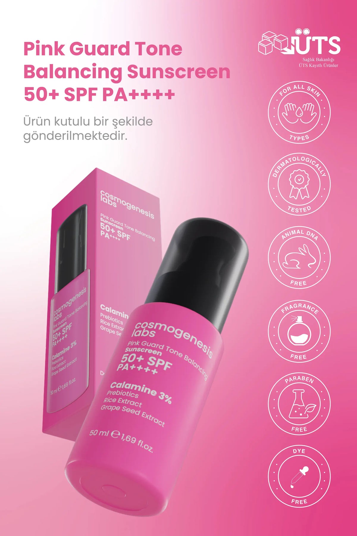 Pembe Ton Yüz Güneş Kremi 50ml - Spf 50 Su Bazlı Ultra Koruyucu Vegan (Hassas Ciltler)
