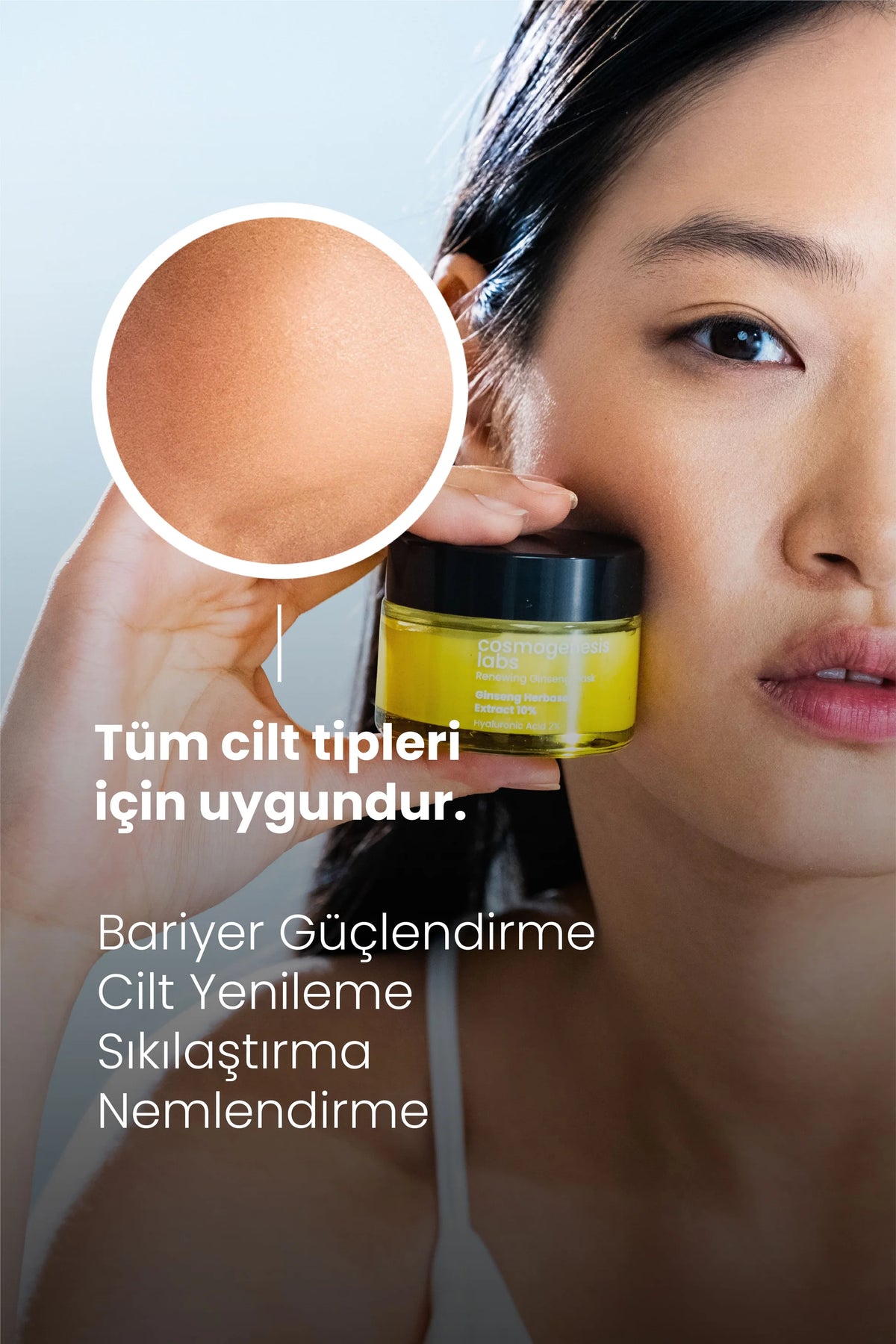 Ginseng Krem Maske 50ml - %10 Ginseng İçeren Durulanan Yenileyici Bariyer Güçlendirici Onarıcı Vegan