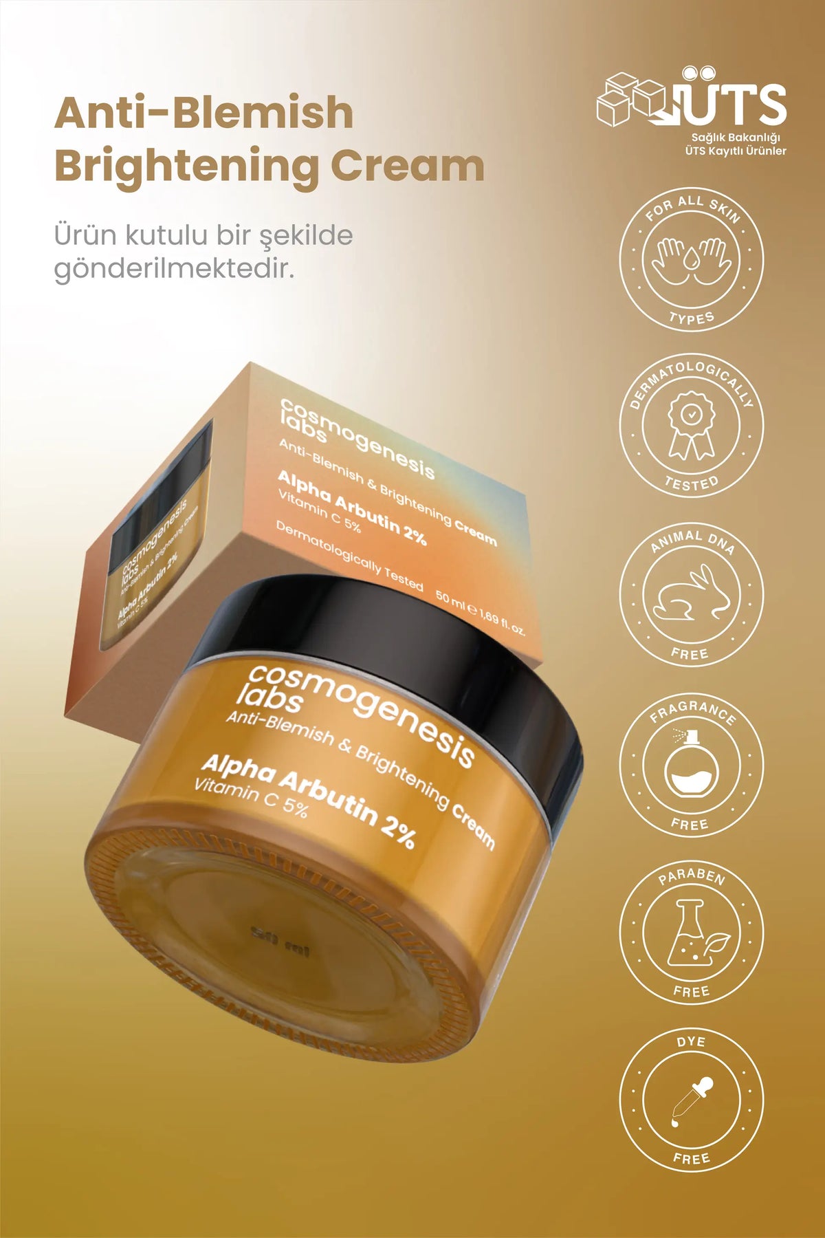 Leke Karşıtı %2 Arbutin Krem 50ml - C Vitamini Destekli Aydınlatıcı Cilt Tonu Eşitleyici Vegan