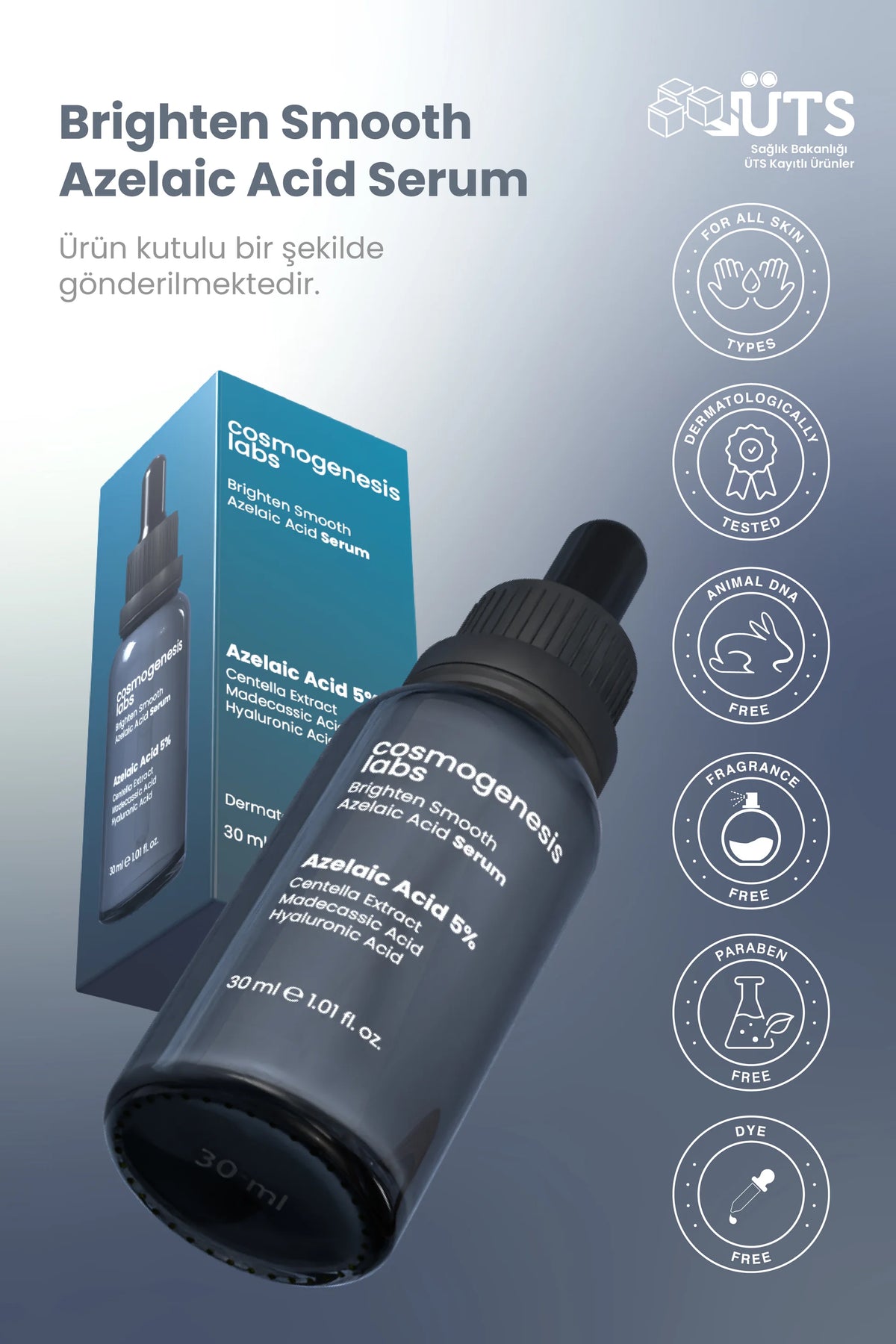 Azelaik Asit Serum 30ml - Leke Karşıtı, Yatıştırıcı, Pürüzsüzleştirici Vegan (%5 Azelaic Acid)