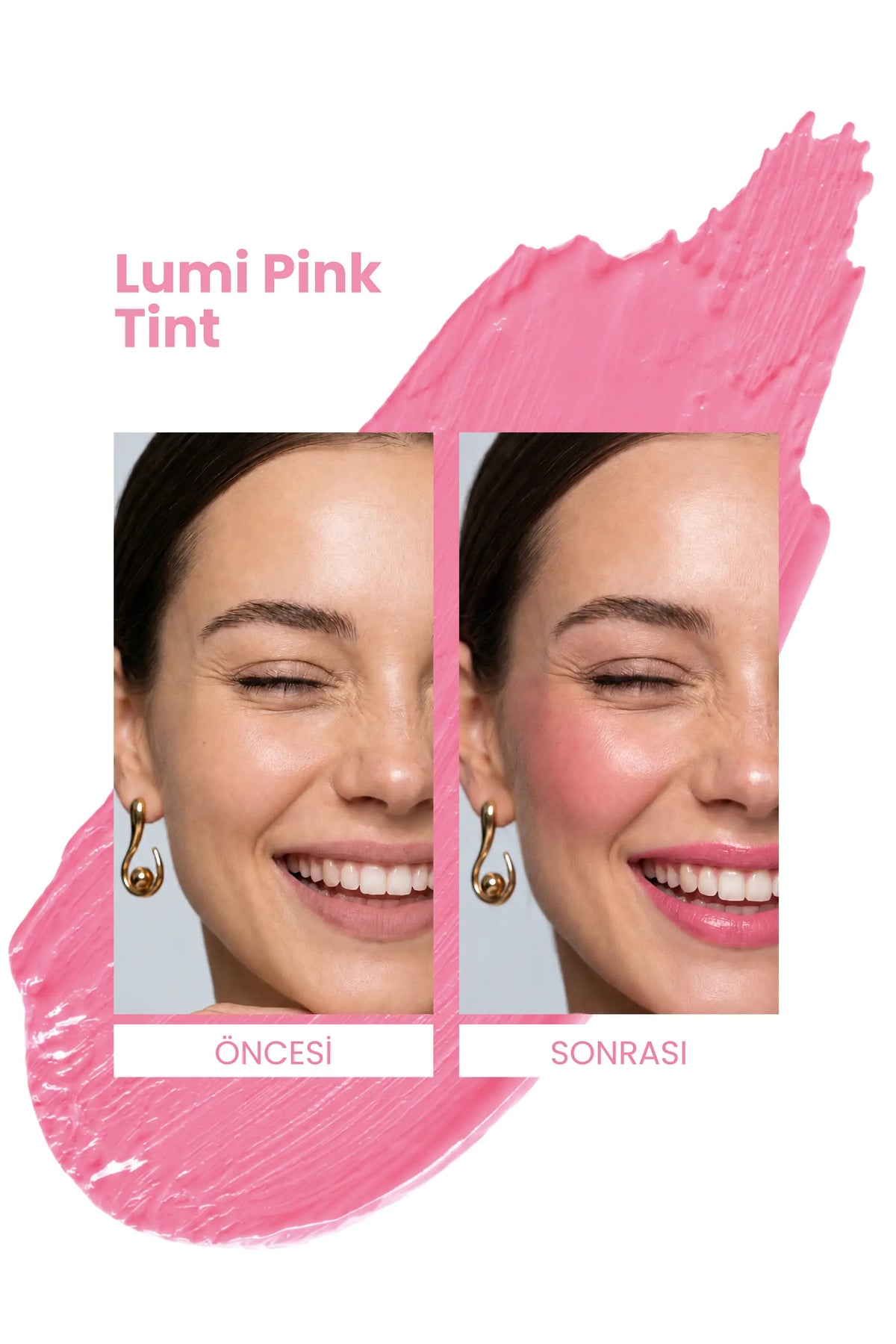 Lumi Pink Tint 5ml – Canlı Şeker Pembe Nemlendirici Allık Ruj Göz Farı (Su Bazlı)