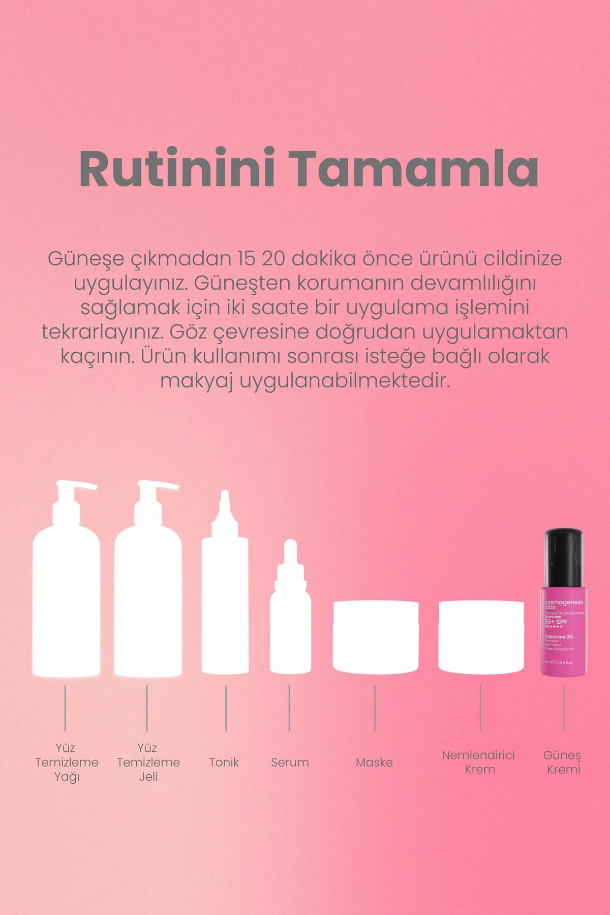 Pembe Ton Yüz Güneş Kremi 50ml - Spf 50 Su Bazlı Ultra Koruyucu Vegan (Hassas Ciltler)