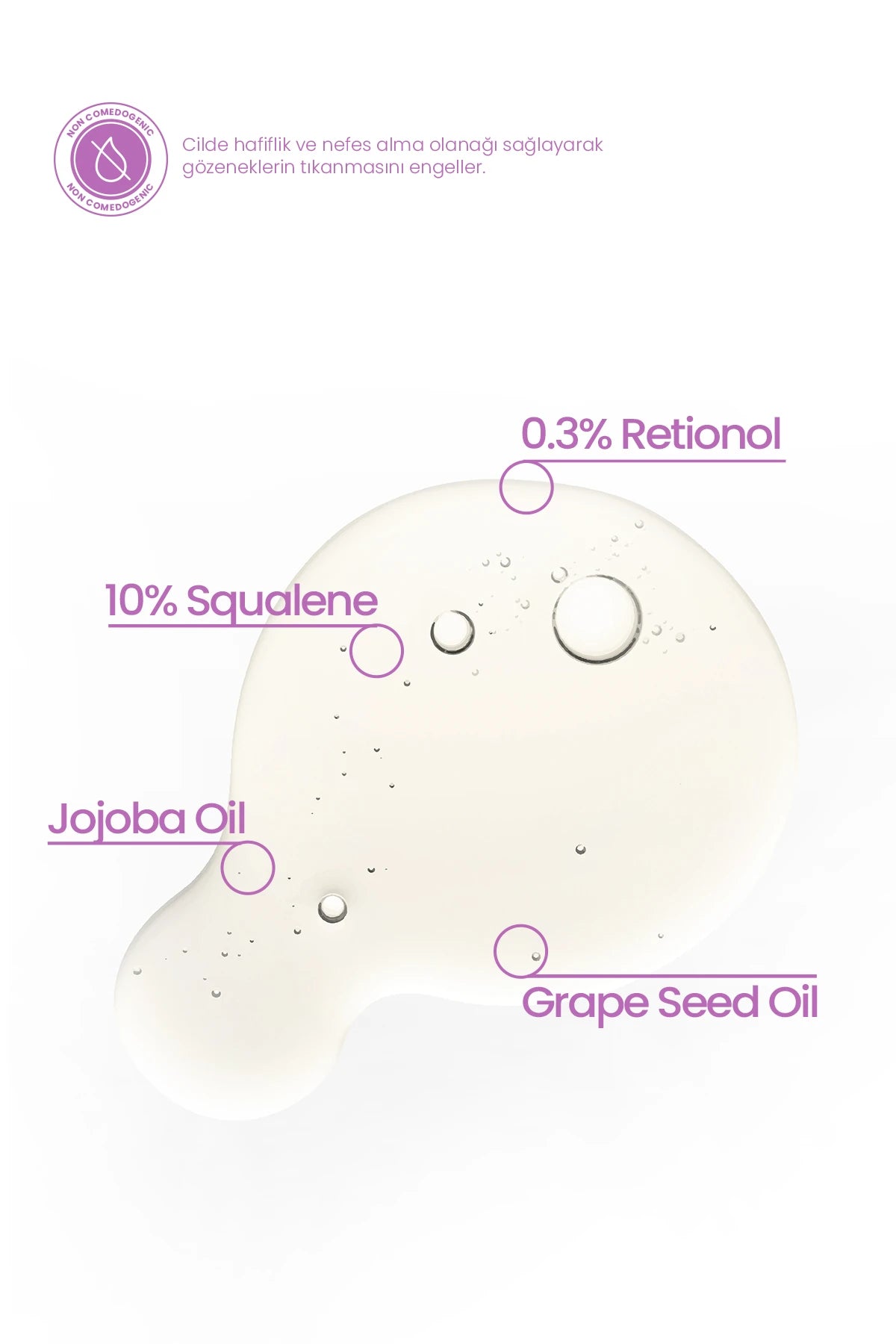 Retinol Serum 30ml - %0.3 Retinol İçeren İnce Kırışıklık Karşıtı Sıkılaştırıcı Vegan (%10 Skualen)
