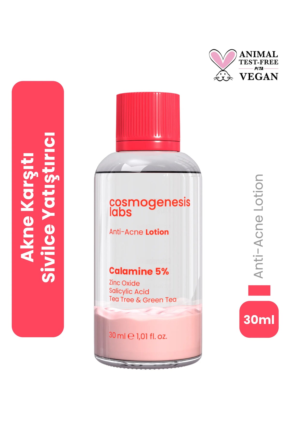 Akne Önleyici Kurutucu Losyon 30ml – Yatıştırıcı Siyah Nokta Azaltıcı Vegan (%5 Kalamin - Yeşil Çay)