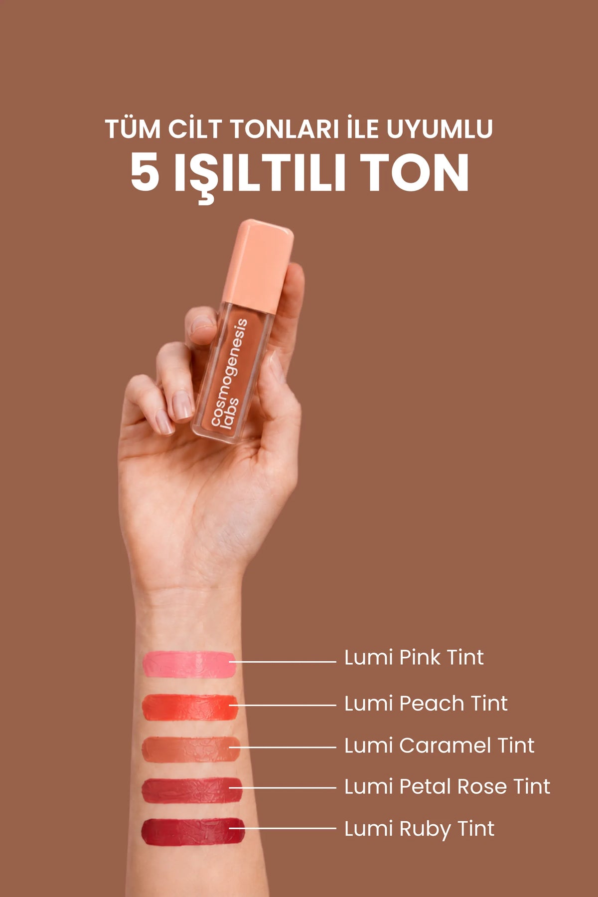 Lumi Caramel Tint 5ml – Sıcak Karamel Tonu Nemlendirici Allık Ruj Göz Farı (Su Bazlı)