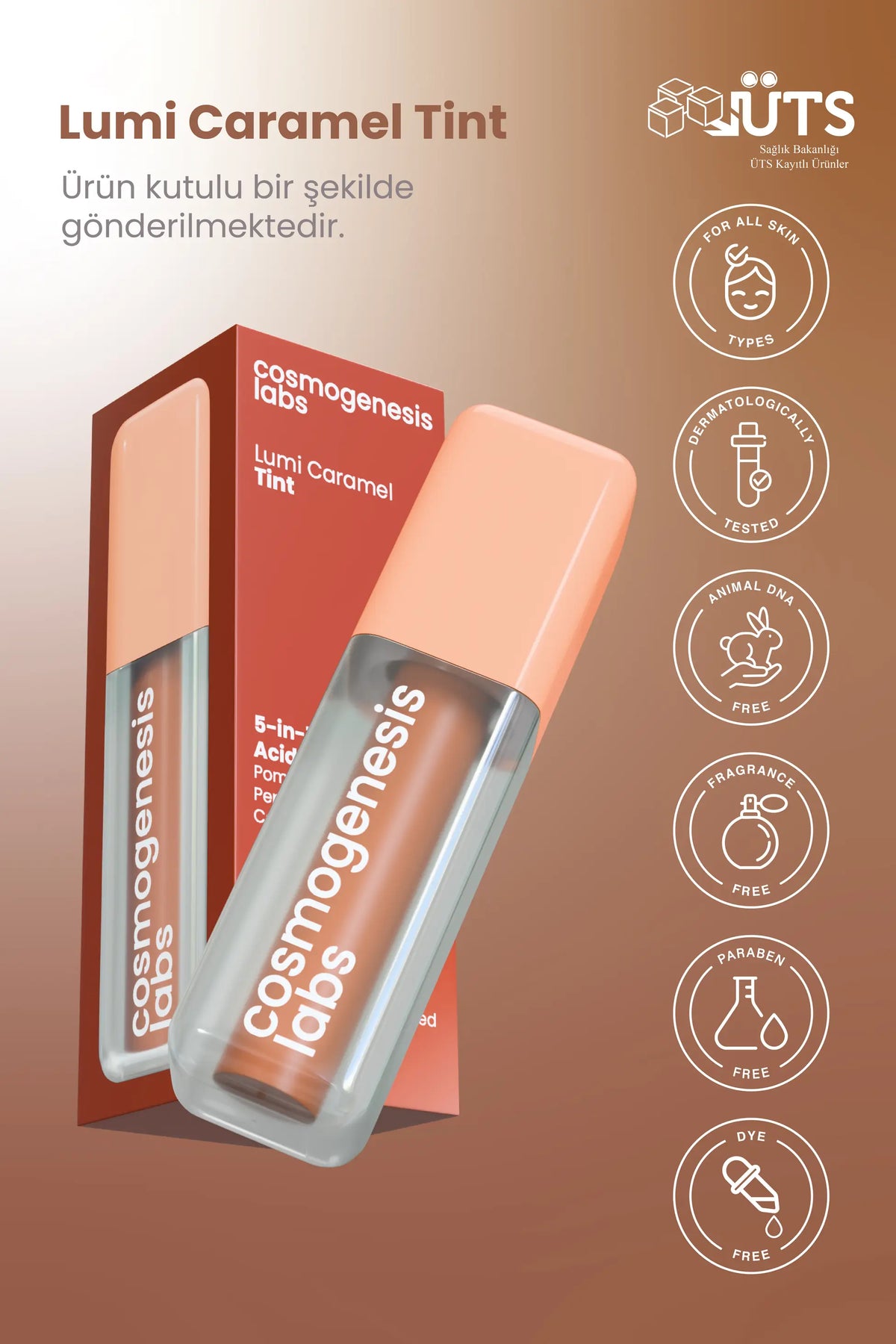 Lumi Caramel Tint 5ml – Sıcak Karamel Tonu Nemlendirici Allık Ruj Göz Farı (Su Bazlı)