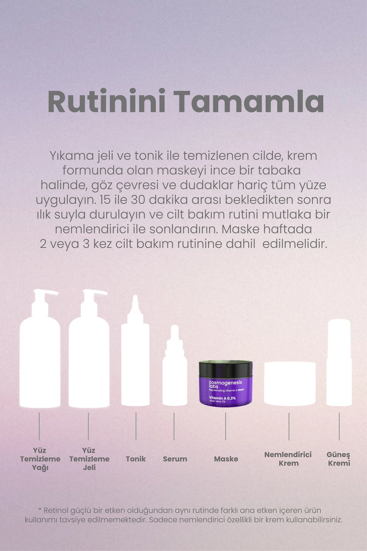 Retinol Krem Maske 50ml - %0.3 Vitamin A İçeren Durulanan Canlandırıcı Kırışıklık Karşıtı Vegan