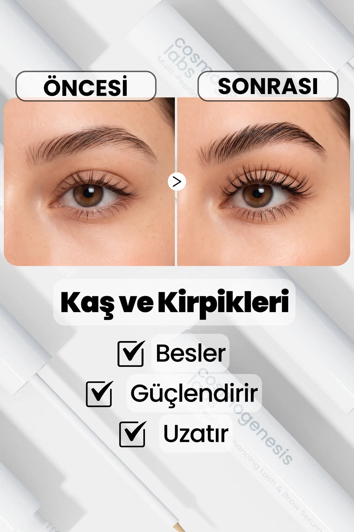 Kaş Kirpik Güçlendirici Serum 3ml – Su Bazlı Besleyici Dolgunlaştırıcı Vegan (%1 Biotin - %1 Peptit)