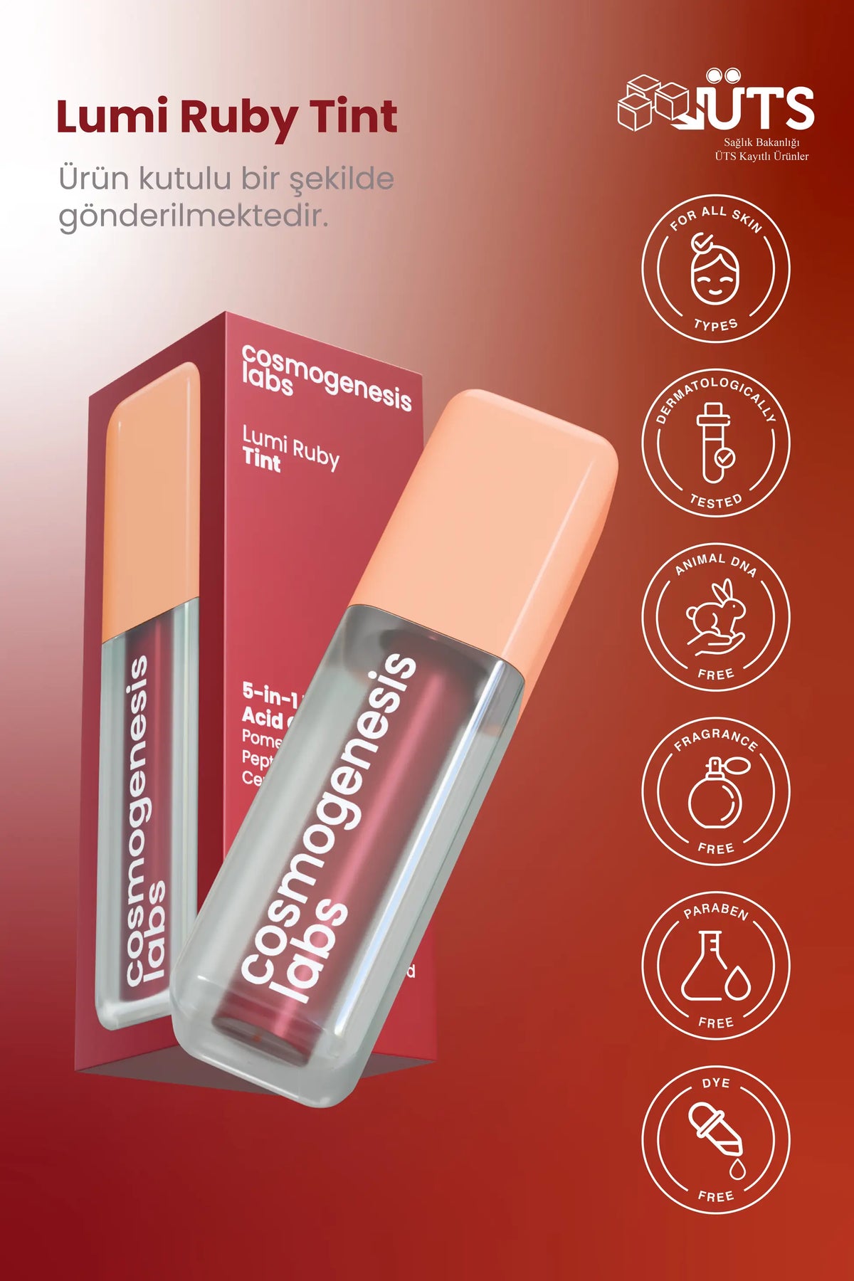 Lumi Ruby Tint 5 ml – Yoğun Yakut Kırmızısı Tonu Nemlendirici Allık Ruj Göz Farı (Su Bazlı)