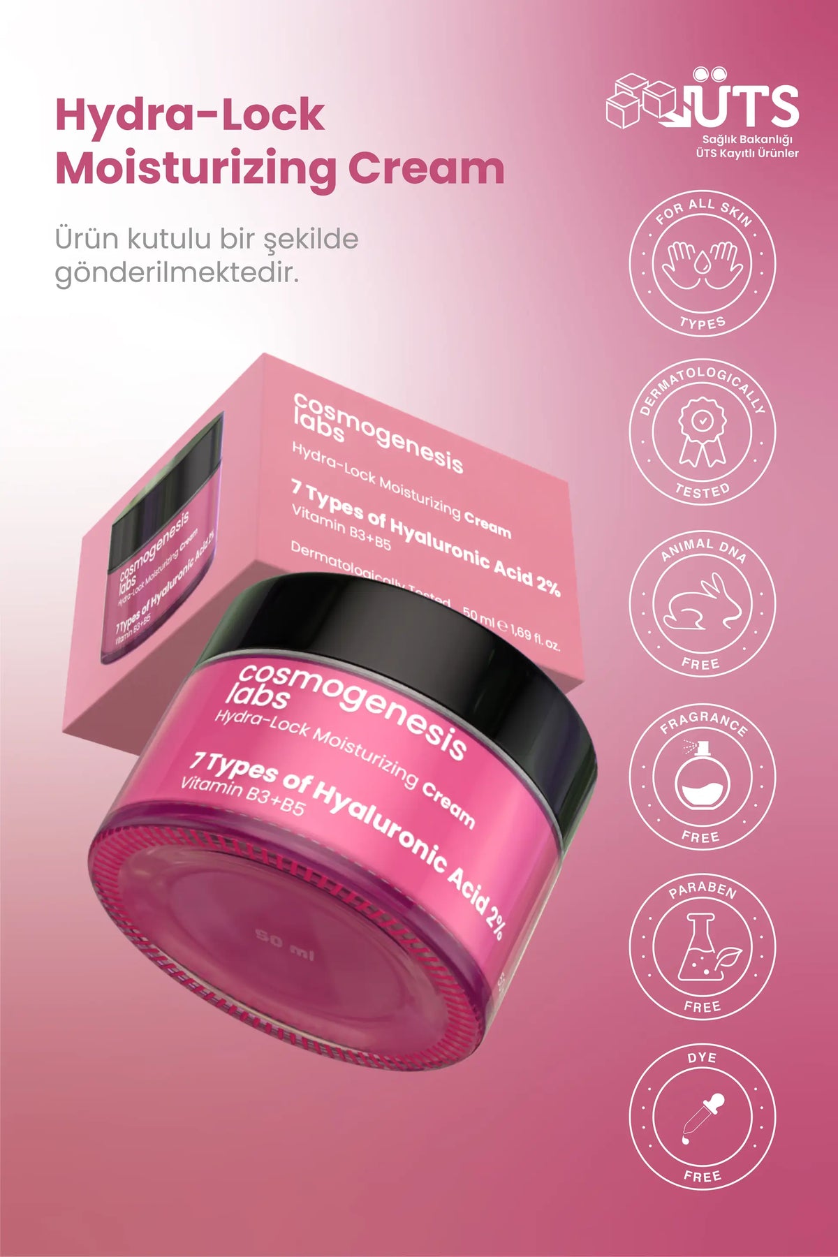 Yoğun Nemlendirici Yüz Kremi 50ml – Hassas Ciltlere Özel Su Bazlı Aydınlatıcı Ton Eşitleyici Vegan